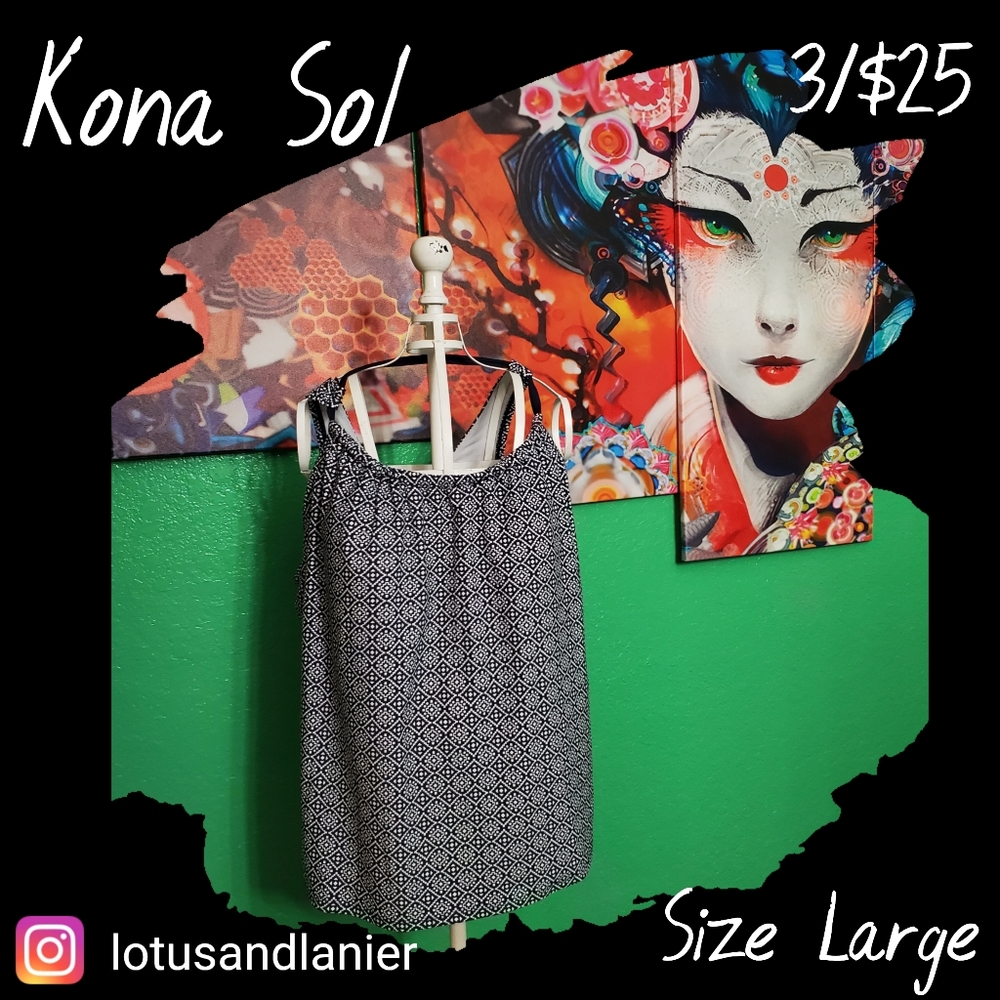 Kona Sol Blue / White Bathing Suit Top Sz Large  3/$25